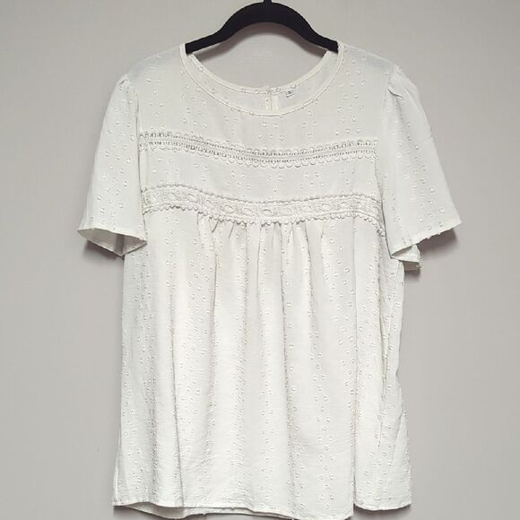 Cream Ruffled Short Sleeve Blouse with Relaxed Fit - Picture 1 of 6